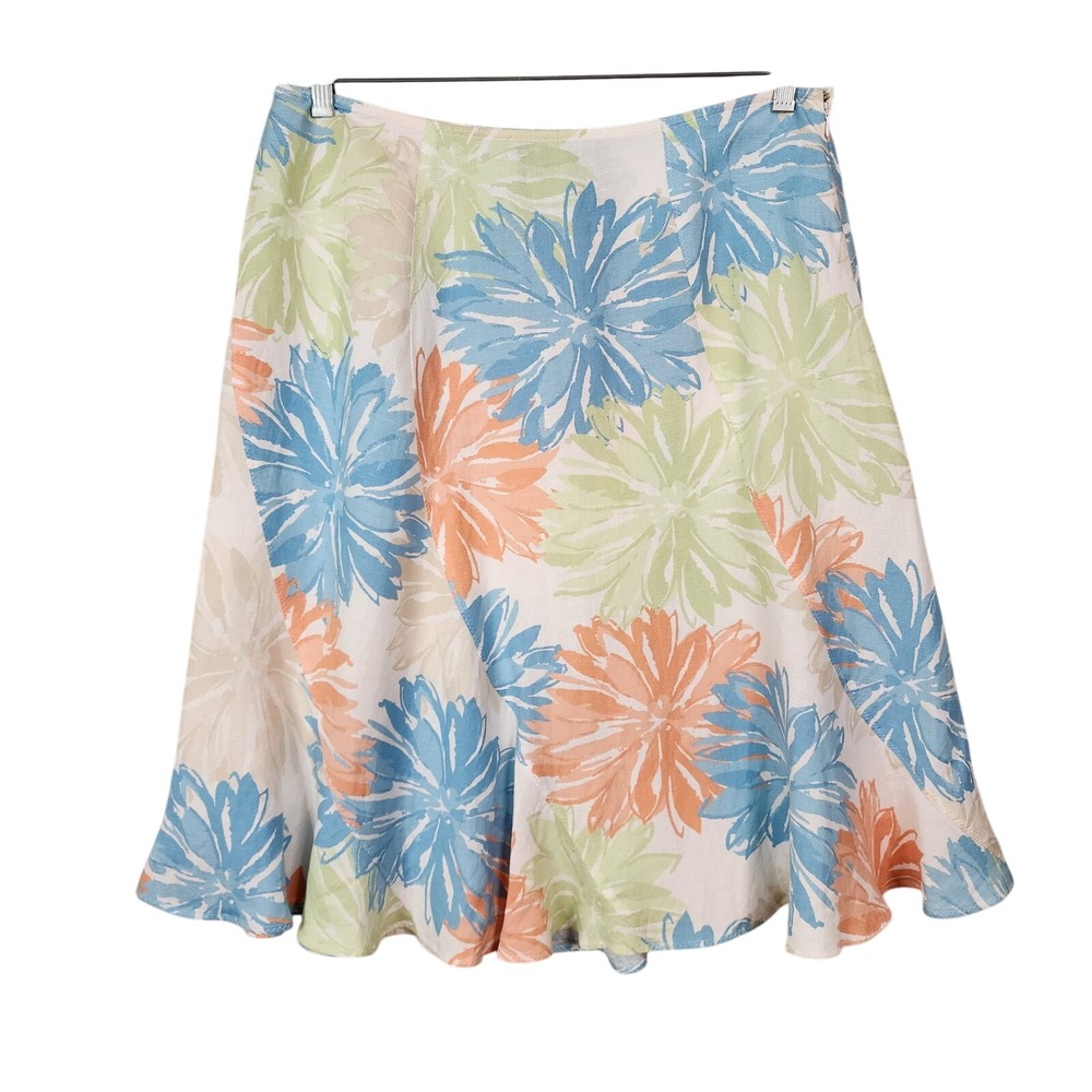 JH COLLECTIBLES Size 12 Linen Blend Floral Pastel Flowy Panel Summer Midi Skirt
